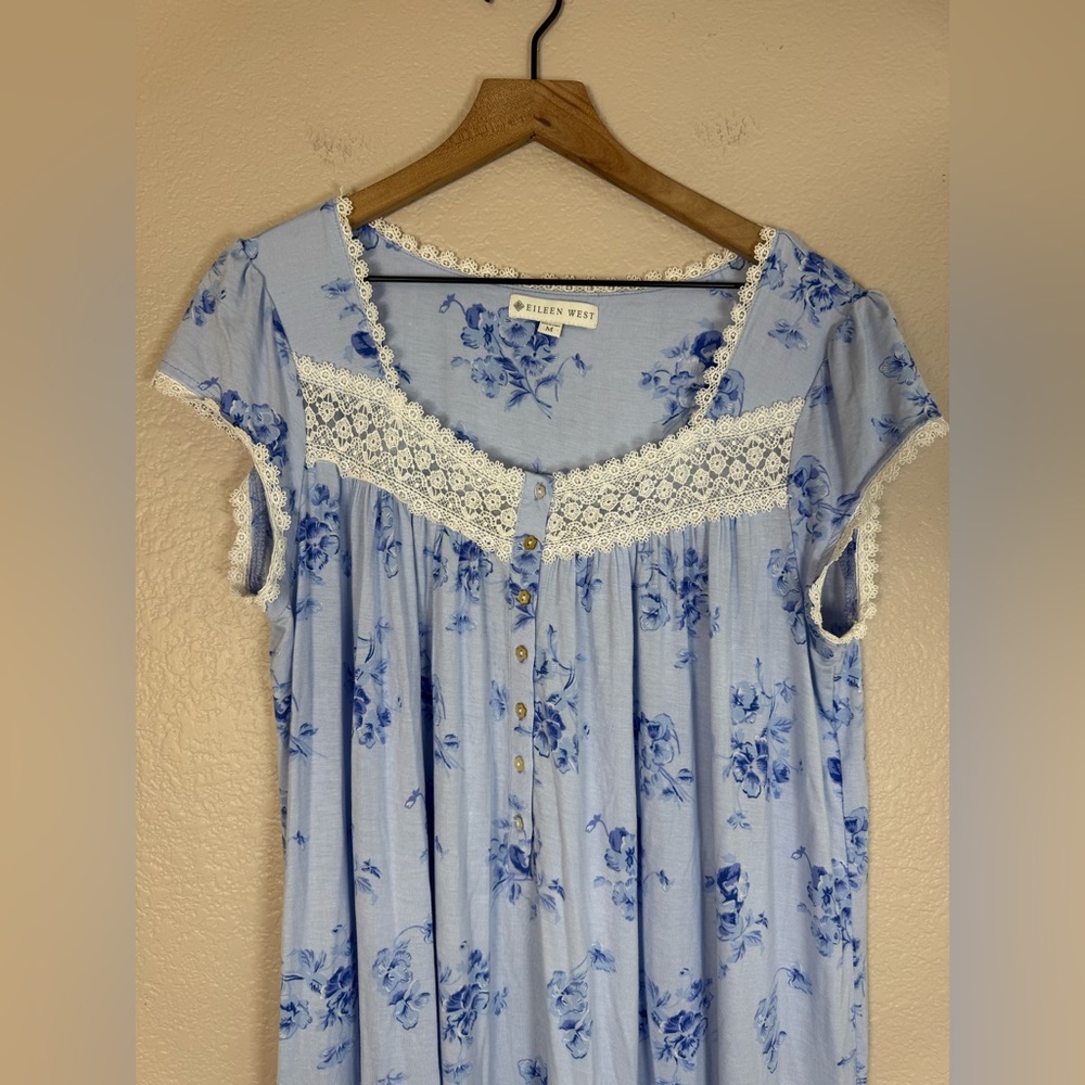 Eileen West Pretty Pansies Modal Knit Waltz Nightgown Heirloom Rose Blue Medium - Picture 6 of 12